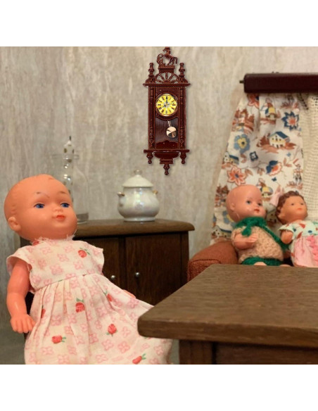 Reloj de pared miniatura HOMSFOU de madera vintage 6x2.2 cm