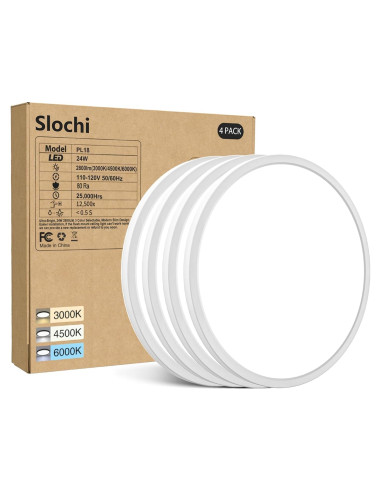 4 Pack Luz de Techo LED Slochi 24W 22.86 cm Blanca 3000K/4500K/6000K