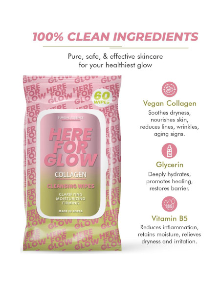 Toallitas Faciales de Colágeno Klar & Co - Hidratantes 95% Naturales