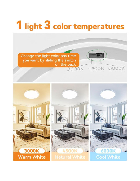 4 Pack Luz de Techo LED Slochi 24W 22.86 cm Blanca 3000K/4500K/6000K