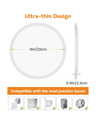 4 Pack Luz de Techo LED Slochi 24W 22.86 cm Blanca 3000K/4500K/6000K