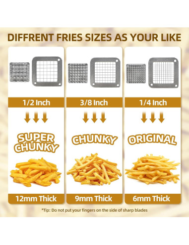 Cortador de Papas Fritas Manual SHSYCER con 3 Cuchillas 0.64-1.27 cm