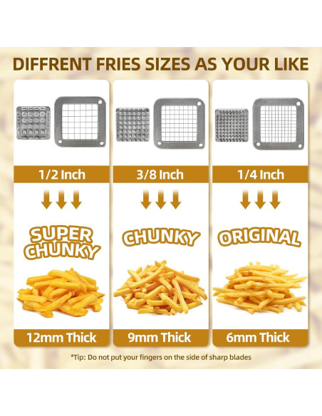 Cortador de Papas Fritas Manual SHSYCER con 3 Cuchillas 0.64-1.27 cm