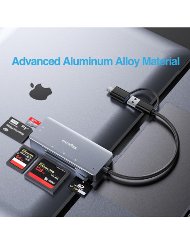 Lector de Tarjetas 5en1 ZIYUETEK USB-C y USB-A Gris