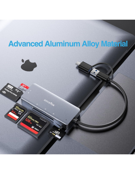 Lector de Tarjetas 5en1 ZIYUETEK USB-C y USB-A Gris