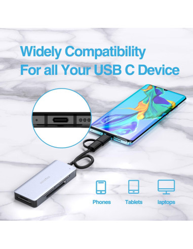Lector de Tarjetas 5en1 ZIYUETEK USB-C y USB-A Gris