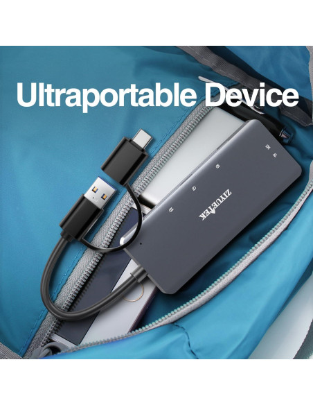 Lector de Tarjetas 5en1 ZIYUETEK USB-C y USB-A Gris
