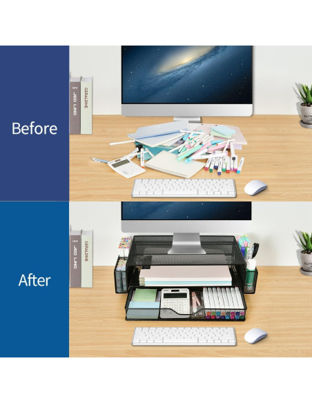 Soporte para Monitor AUPSEN 2 Niveles con Cajón y Sujetapapeles