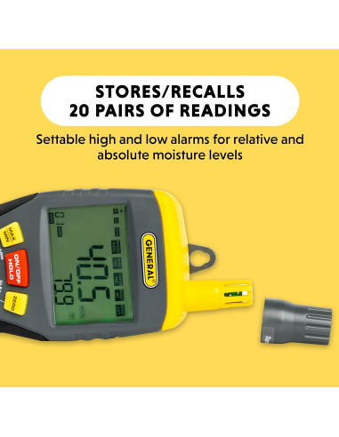 Termo-Higrómetro General RHMG650 9-en-1 con Medidor de Humedad