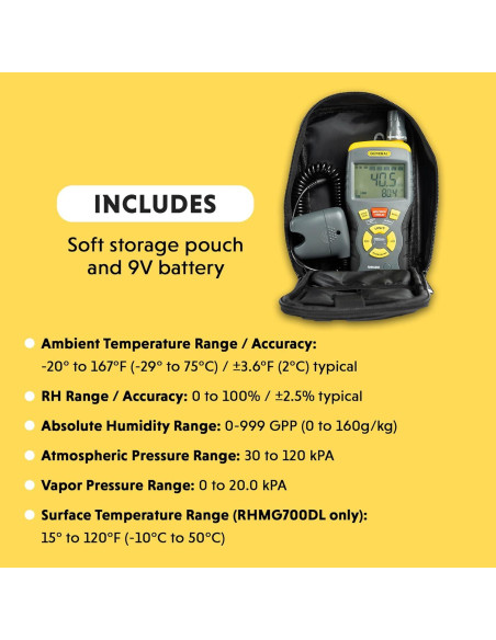 Termo-Higrómetro General RHMG650 9-en-1 con Medidor de Humedad