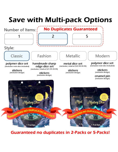 Conjunto de Dados Poliedricos Haxtec DND 7 Piezas con Pegatinas