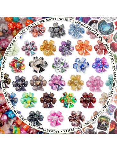 Conjunto de Dados Poliedricos Haxtec DND 7 Piezas con Pegatinas