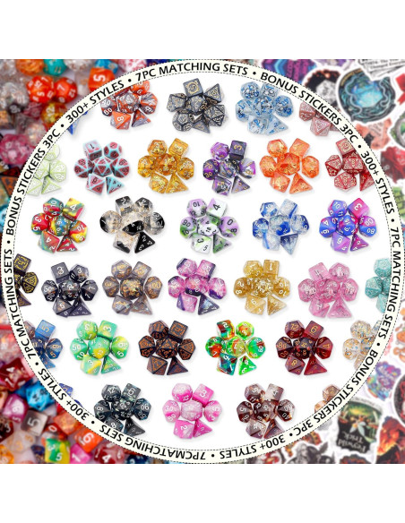 Conjunto de Dados Poliedricos Haxtec DND 7 Piezas con Pegatinas