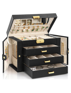 Caja de Joyería Grande AKOZLIN 4 Niveles con Cerradura y Espejo