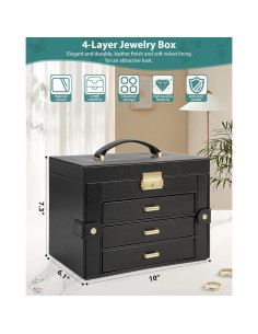 Caja de Joyería Grande AKOZLIN 4 Niveles con Cerradura y Espejo 2