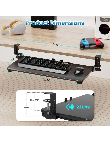 Bandeja de Teclado Grande Zontera 65 x 30 cm Ajustable