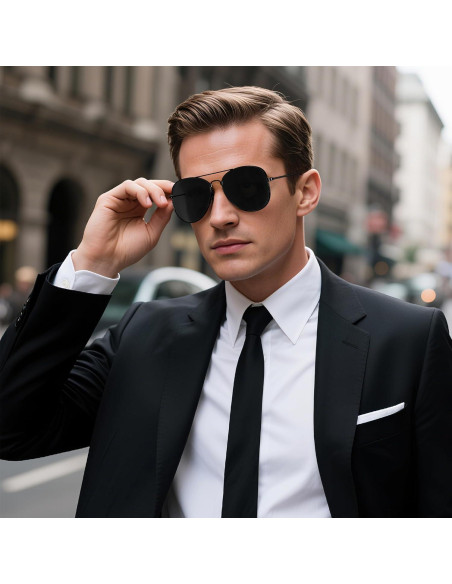 Gafas de sol aviador unisex metalicas negras para Halloween