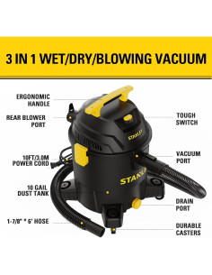 Aspiradora Húmeda y Seca STANLEY SL18701P-10A 10 Galones 6 HP 2