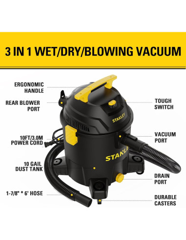 Aspiradora Húmeda y Seca STANLEY SL18701P-10A 10 Galones 6 HP