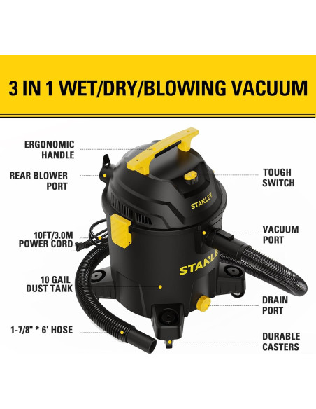 Aspiradora Húmeda y Seca STANLEY SL18701P-10A 10 Galones 6 HP