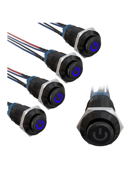 Interruptor de Botón LED STARELO 12mm IP65 5PCS Azul