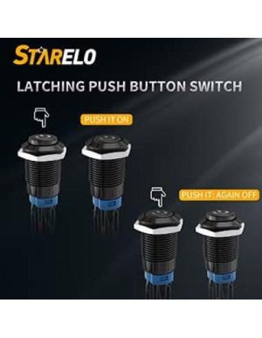 Interruptor de Botón LED STARELO 12mm IP65 5PCS Azul