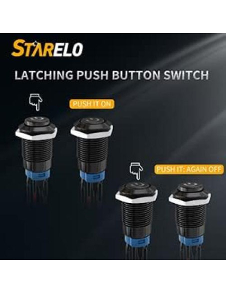Interruptor de Botón LED STARELO 12mm IP65 5PCS Azul