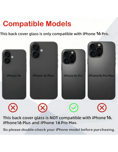 Reemplazo Cristal Trasero LNONLS para iPhone 16 Pro - Titanio Negro