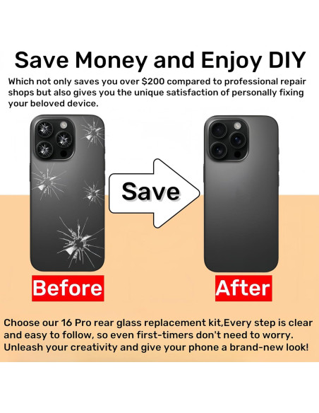 Reemplazo Cristal Trasero LNONLS para iPhone 16 Pro - Titanio Negro