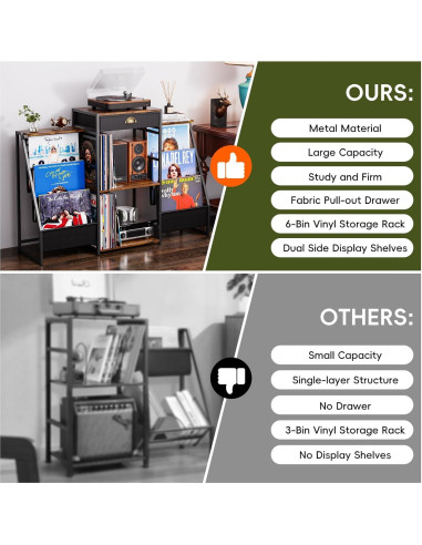 Soporte para Tocadiscos JunVpic Marrón con Almacenamiento para 200 Vinilos