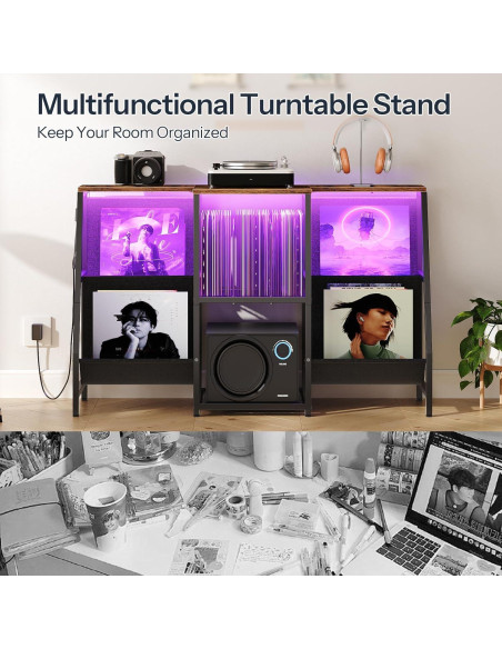 Mesa Soporte para Tocadiscos HOOBRO BF114DCJ01 con Luz LED