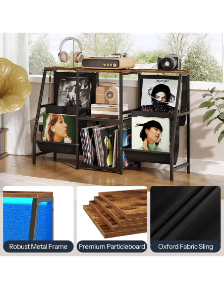 Mesa Soporte para Tocadiscos HOOBRO BF114DCJ01 con Luz LED