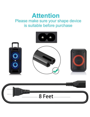 Cable de Alimentación AC 2 Ranuras 18AWG 2.44m para JBL y ONN