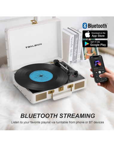 Reproductor de Vinilo Portátil TANLANIN TE-2026 Bluetooth 3 Velocidades