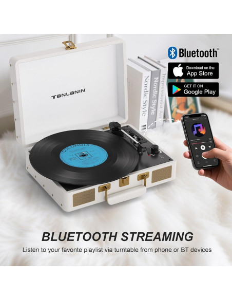 Reproductor de Vinilo Portátil TANLANIN TE-2026 Bluetooth 3 Velocidades