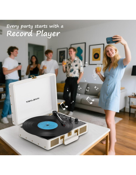 Reproductor de Vinilo Portátil TANLANIN TE-2026 Bluetooth 3 Velocidades