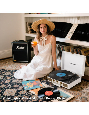 Reproductor de Vinilo Portátil TANLANIN TE-2026 Bluetooth 3 Velocidades
