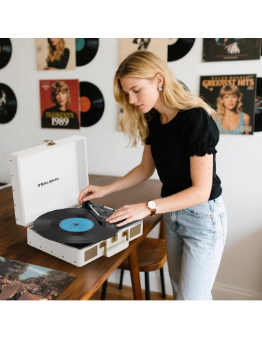 Reproductor de Vinilo Portátil TANLANIN TE-2026 Bluetooth 3 Velocidades