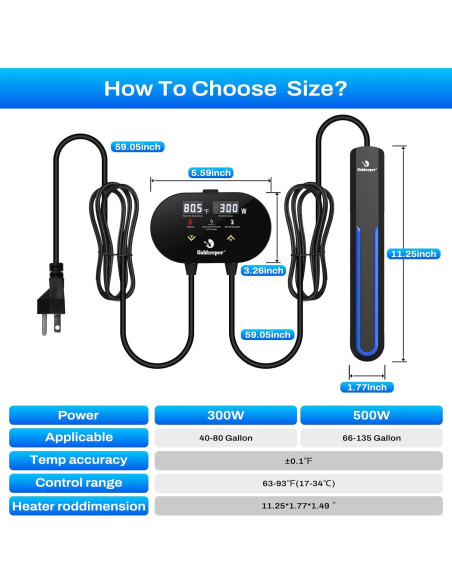 Calentador de Acuario Fishkeeper 300W para 151-303L con Alarma LED Calentador de Acuario Fishkeeper 300W para 151-303L con Alarma LED