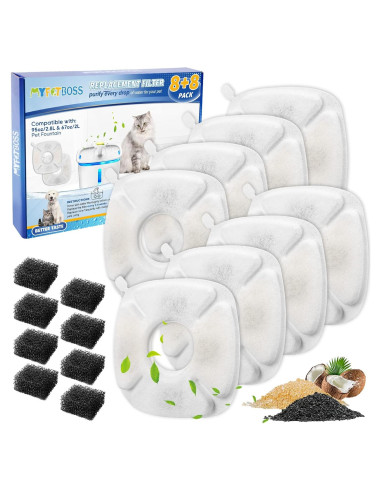 Filtros de agua para gatos MyfatBOSS - 12 repuestos + 12 esponjas