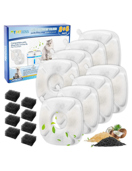 Filtros de agua para gatos MyfatBOSS - 12 repuestos + 12 esponjas