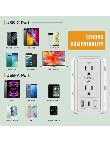 Cargador de Pared USB Super Electro SL-826SB-2A1C 6 Salidas