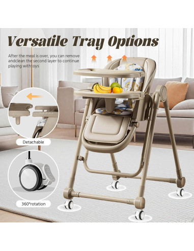 Silla Alta Multifuncional Plegable para Bebés 8 en 1 Marrón