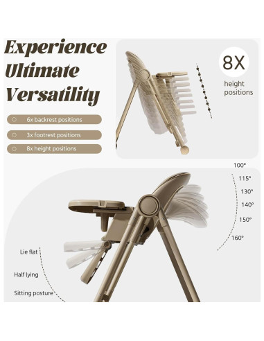 Silla Alta Multifuncional Plegable para Bebés 8 en 1 Marrón