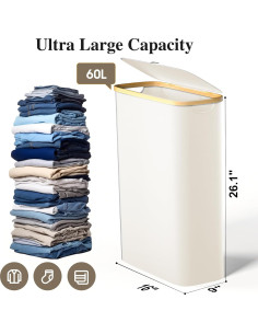 Cesta de Ropa Plegable Foluck 60L Impermeable Beige con Tapa 2