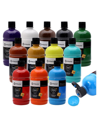 Set de Pintura Acrílica Artecho 12 Colores 500ml No Tóxica