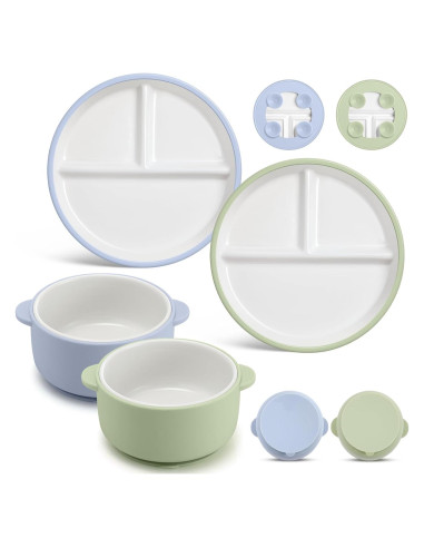Domensi Set 4 Platos y Cuencos Antideslizantes para Niños