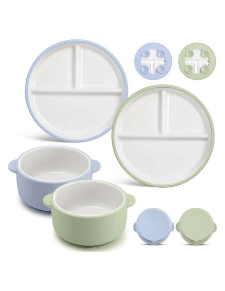 Domensi Set 4 Platos y Cuencos Antideslizantes para Niños