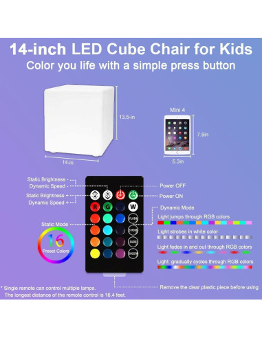 Silla Cubo LED BALMOST 14 Pulgadas RGB Control Remoto