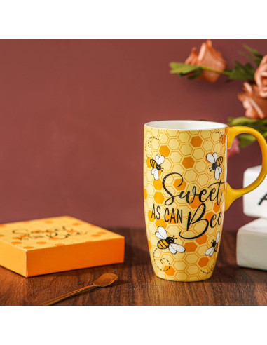 Taza de Viaje Cerámica Topadorn 500ml con Tapa y Asa Abeja